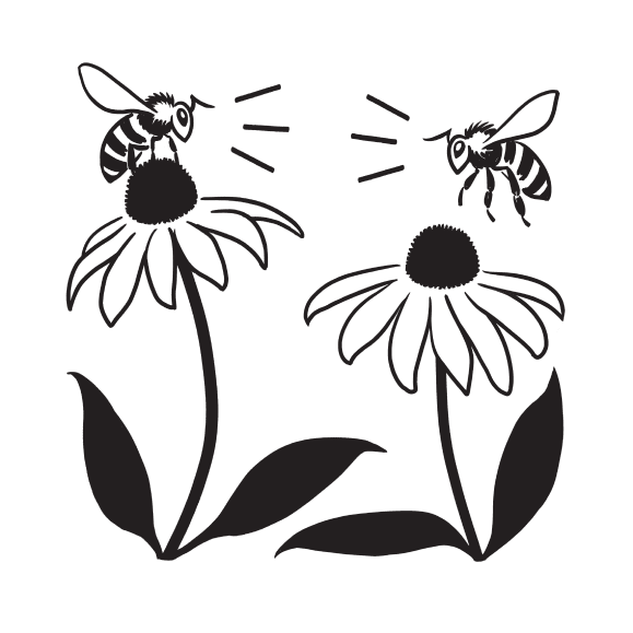 illustration of two bees and two flowers
